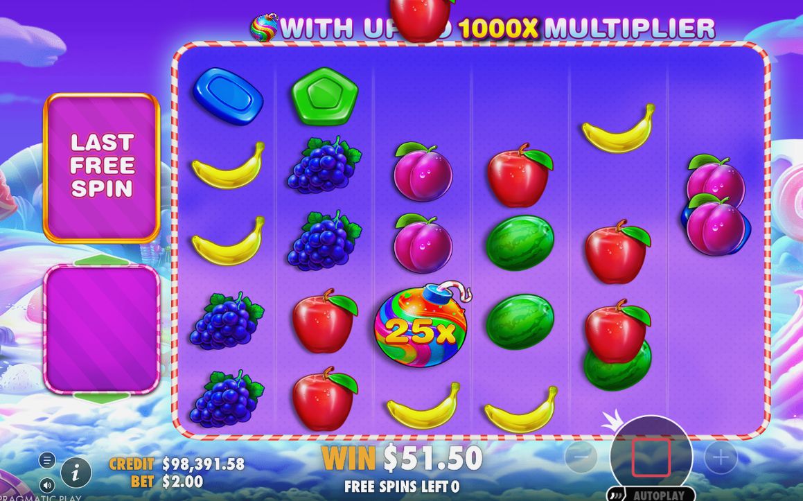 Free spins-läget med multiplikatorbomber på rutnätet